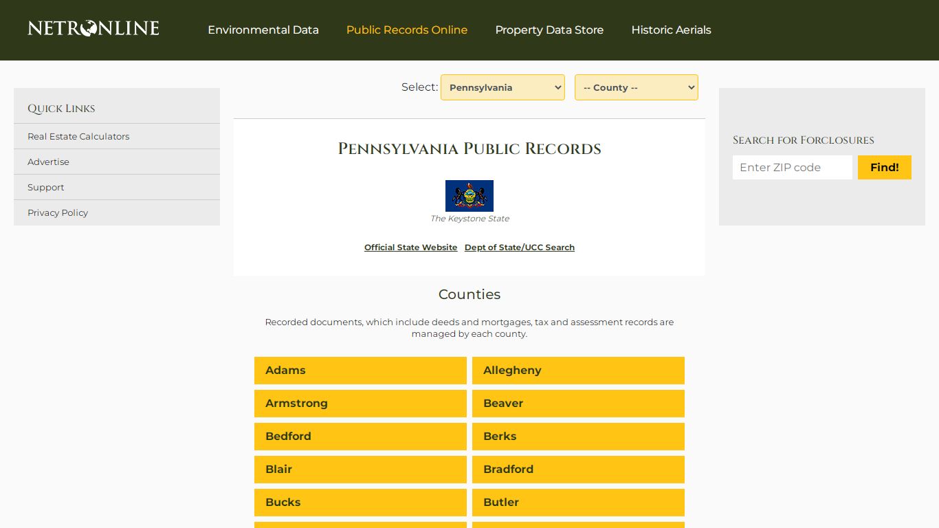 Pennsylvania Public Records Online Directory - NETROnline.com